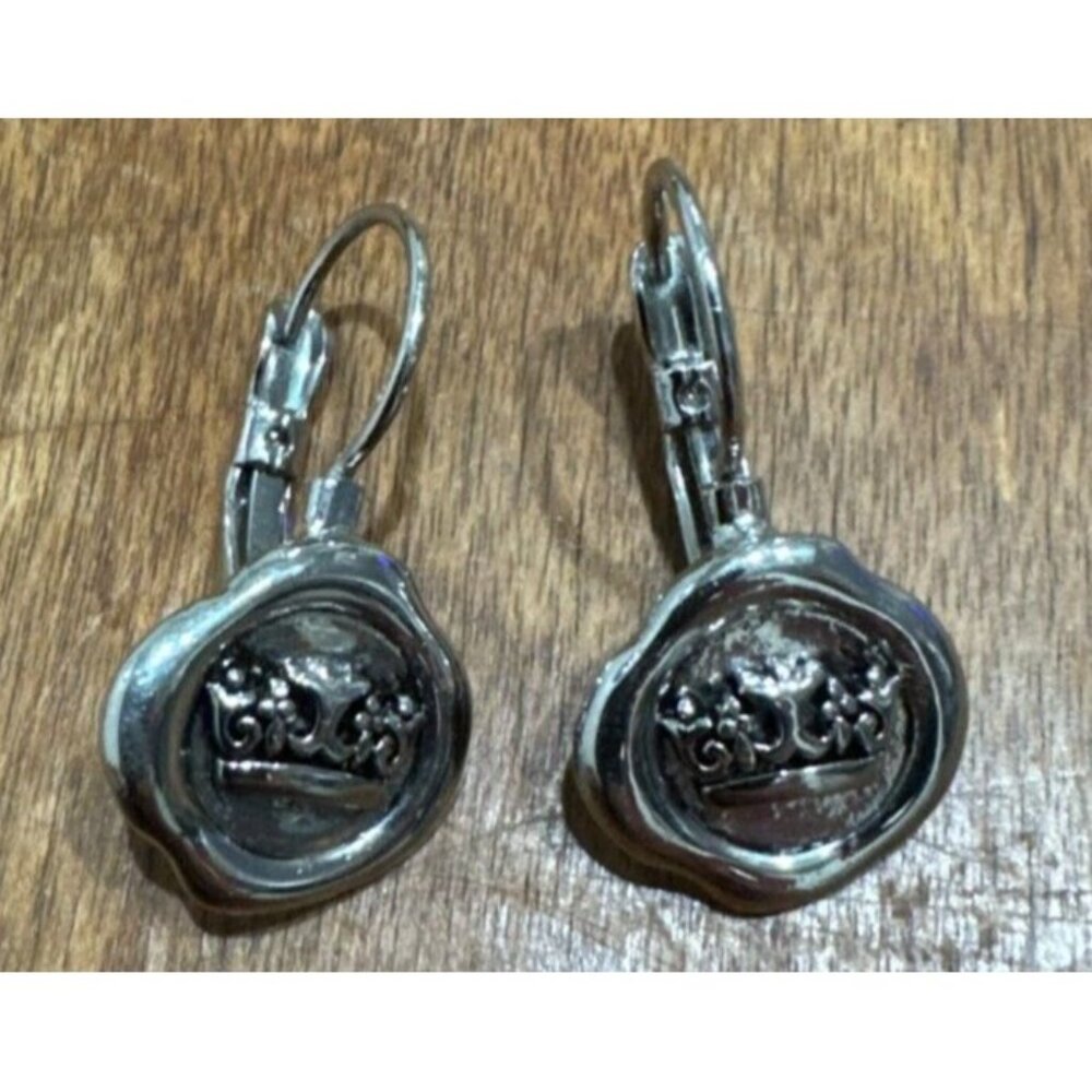 Crown Earrings Leverbacks Silver toned Mini Dress Down or Up Queen Classic - Picture 3 of 6